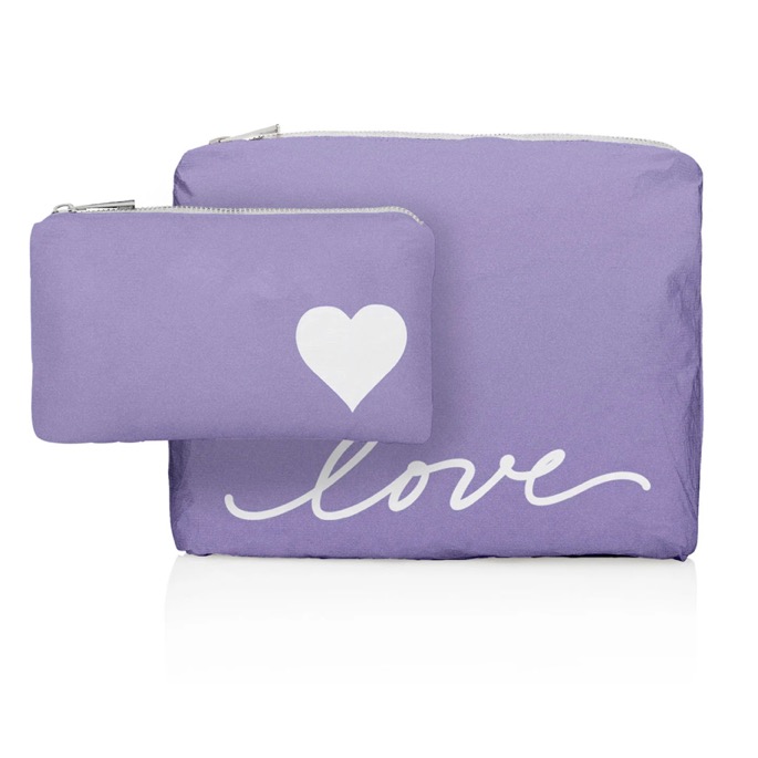 Purple shimmer cosmetic bag set 