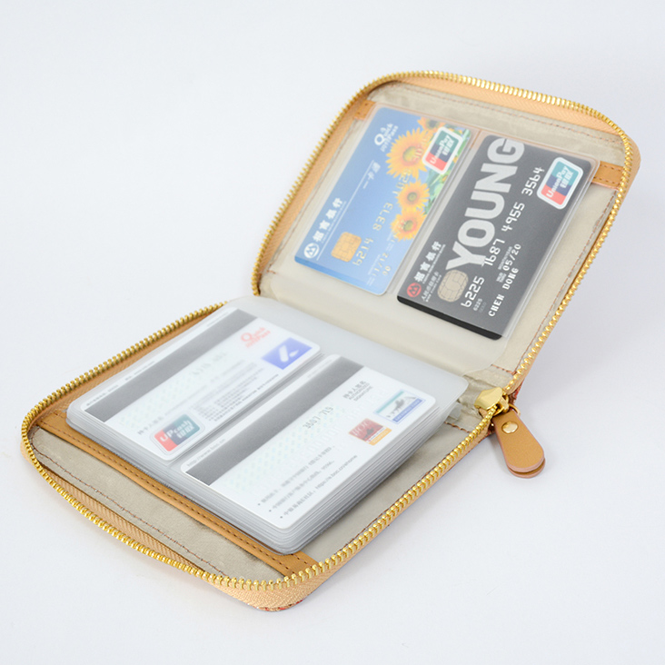 Cork Credit Card Holder Wallet Zip Leather Card Case RFID Blocking for Men Women