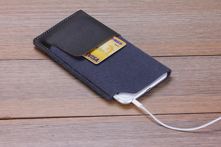 Mobile Case with Wallet - Compatible with iPhone 8 Plus / 11 Pro Max - Made with Anti Static Merino Wool Felt Fabric