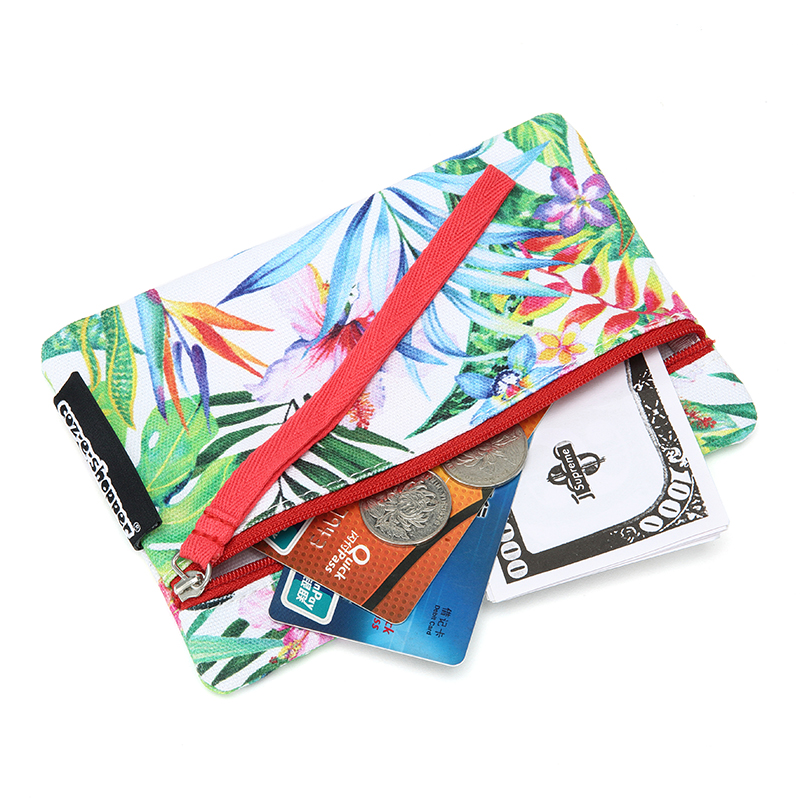 Printed Cotton Canvas Change Coin Purse Holder Zip Mini Wallet