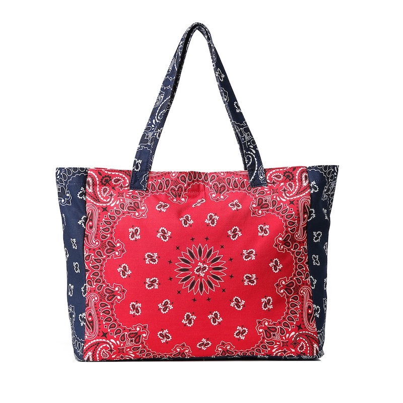 Custom Red & Navy Bandana Monogram Tote Bag for Women | Water-Resistant Utility Canvas Tote with Zipper